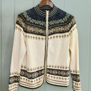 Vintage Fair Isle Full Zip Cardigan Nordic Cottagecore Indie Academia Sweater